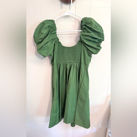 Abercrombie & Fitch Scoop Neck Puff Sleeve Ruched Mini Dress Green size M Party - Picture 6 of 8